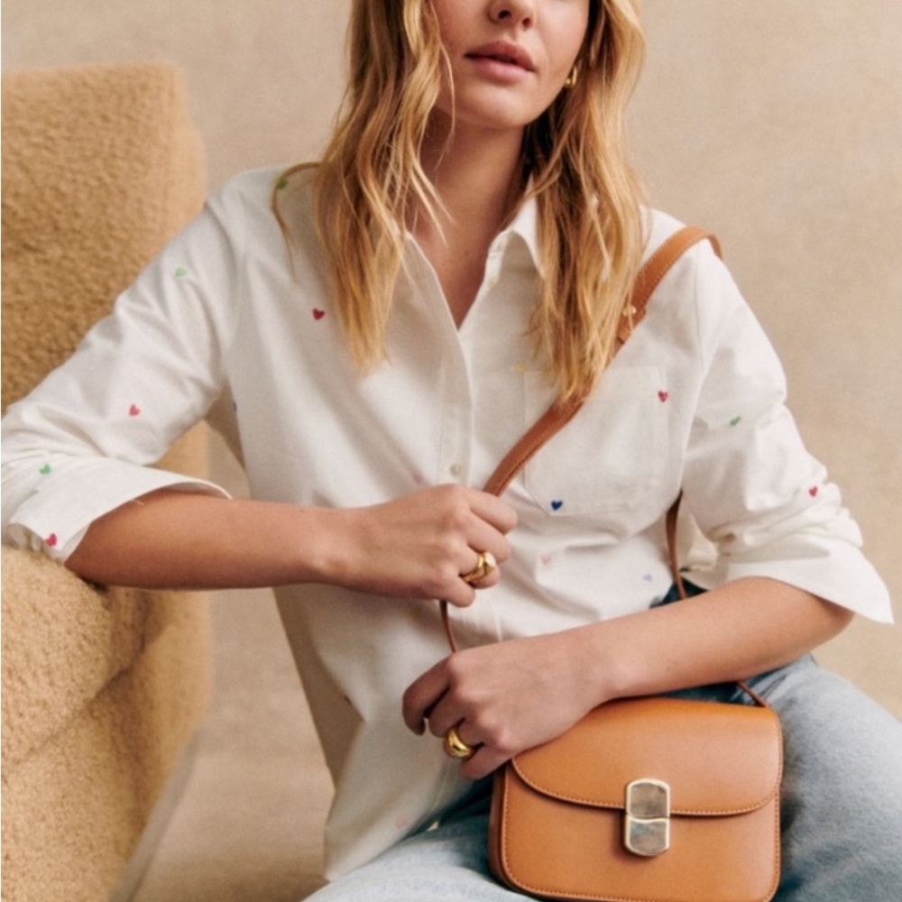 Sezane multi colored embroidered hearts tomboy shirt - Picture 2 of 7